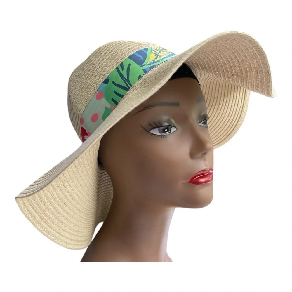 Steve Madden Sun Hat with Tropical Floral Silk Scarf